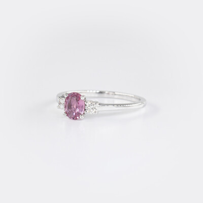 Bague Mademoiselle or blanc, saphir rose & diamants