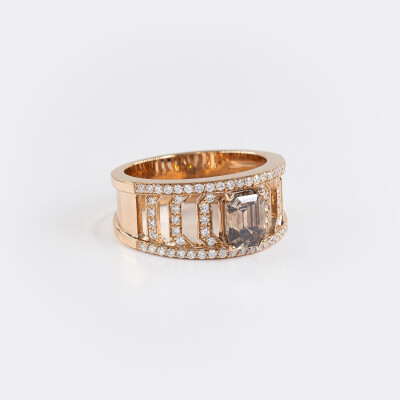 Bague Riviera or rose & diamant chocolat