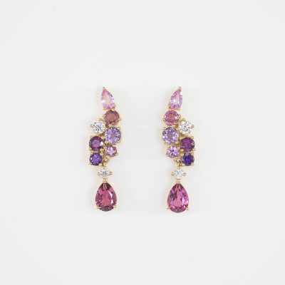 Boucles d'oreilles Spring or jaune, saphirs & pierres fines 