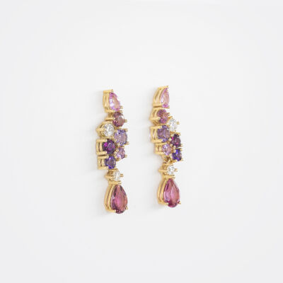 Boucles d'oreilles Spring or jaune, saphirs & pierres fines