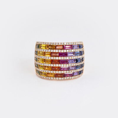 Jonc Rainbow or rose & saphirs multicolores