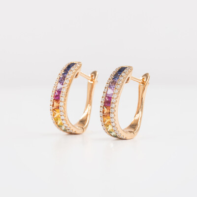 Créoles Rainbow or rose & saphirs multicolores