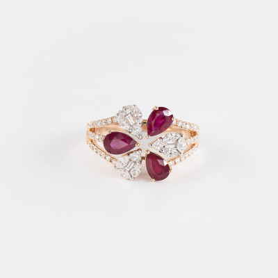Bague Ombelle or rose, rubis & diamants