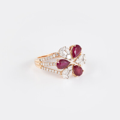 Bague Ombelle or rose, rubis & diamants