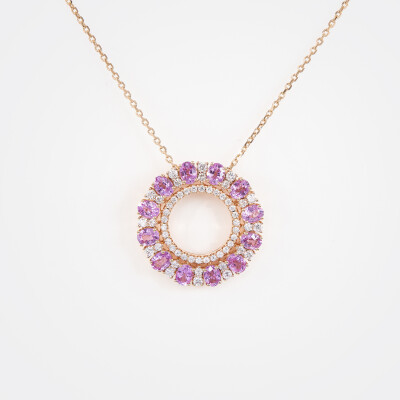 Collier Spring or rose, saphirs & diamants