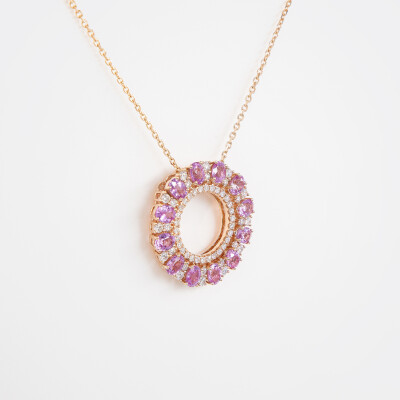 Collier Spring or rose, saphirs & diamants