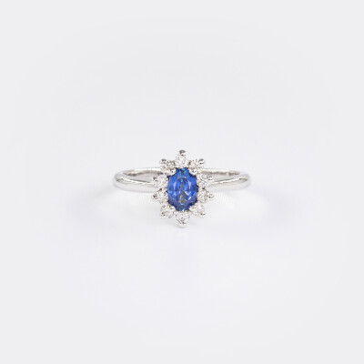 Bague Pompadour or blanc, saphir & diamants