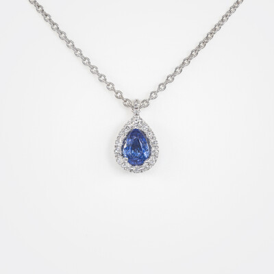 Collier Louis XV or blanc, saphir & diamants 