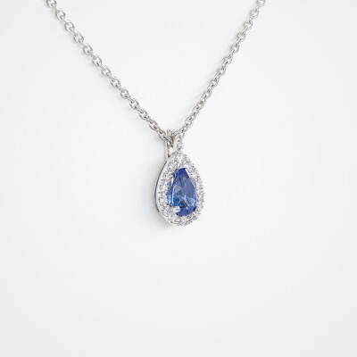 Collier Louis XV or blanc, saphir & diamants 