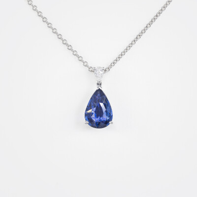 Collier Absolu or blanc, saphir & diamants