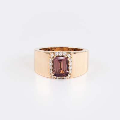Chevalière L'Héritière or rose, tourmaline rose & diamants
