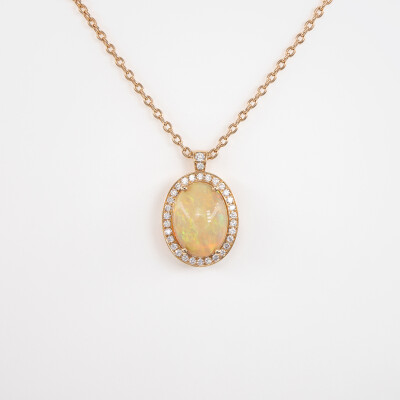 Collier Aura or rose, opale & diamants 