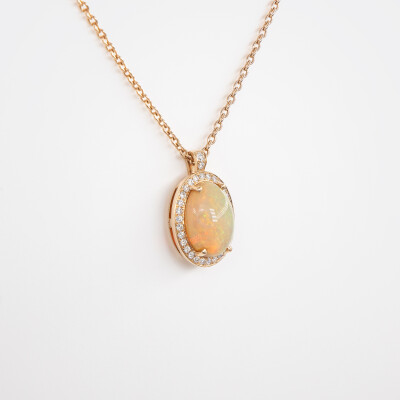 Collier Aura or rose, opale & diamants 