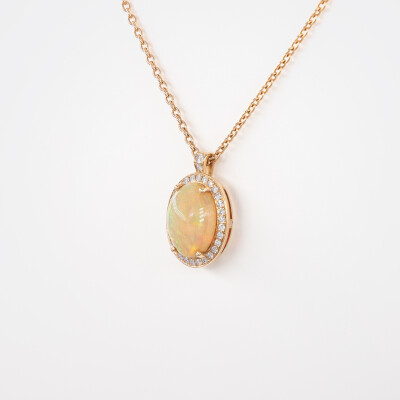 Collier Aura or rose, opale & diamants 