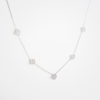 Collier Dame de Trèfle or blanc & diamants