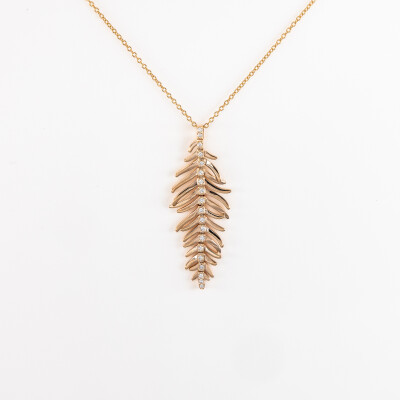 Collier Plume or rose & diamants
