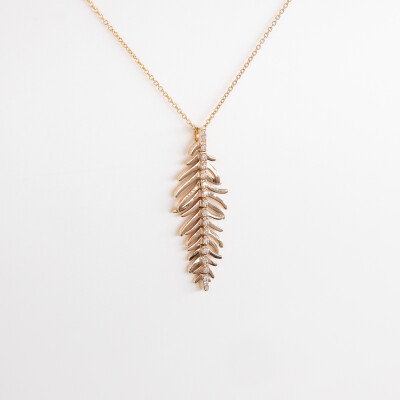 Collier Plume or rose & diamants