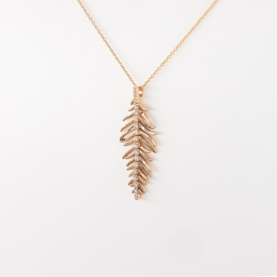 Collier Plume or rose & diamants