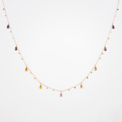 Collier India or rose & pierres fines