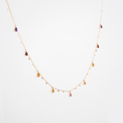 Collier India or rose & pierres fines