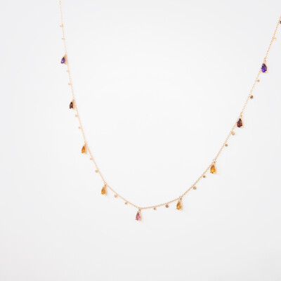 Collier India or rose & pierres fines