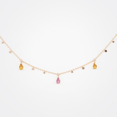 Collier India or rose & pierres fines