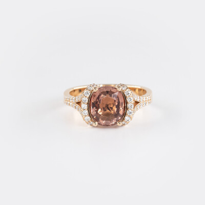 Bague Divine or rose, tourmaline jaune & diamants