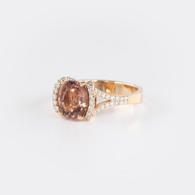 Bague Divine or rose, tourmaline jaune & diamants