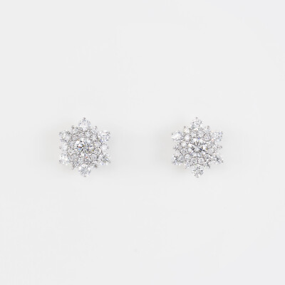 Puces d'oreilles Flocon or blanc & diamants 
