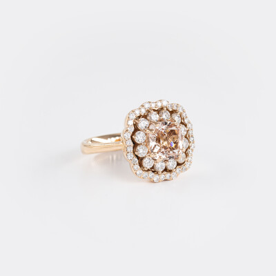Bague Chambord or rose, morganite & diamants