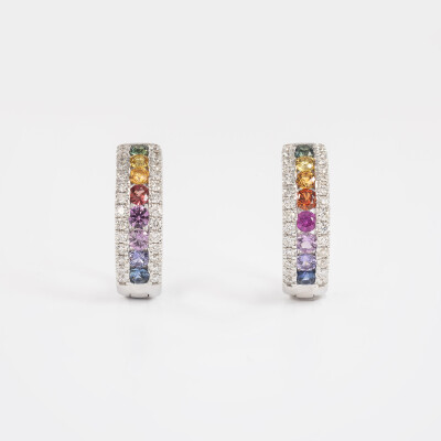 Créoles Rainbow or blanc & saphirs multicolores