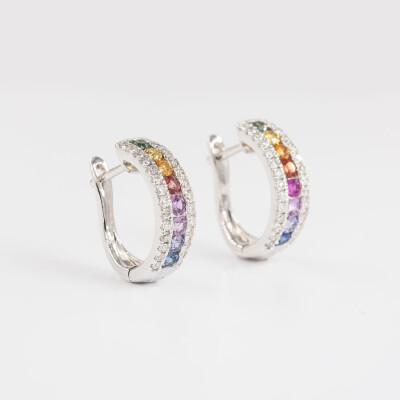 Créoles Rainbow or blanc & saphirs multicolores