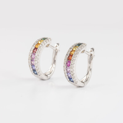 Créoles Rainbow or blanc & saphirs multicolores
