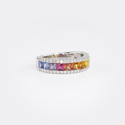 Bague Rainbow or blanc & saphirs multicolores