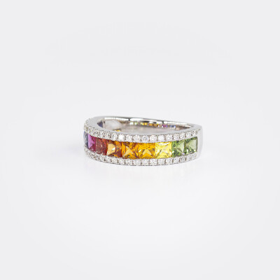 Bague Rainbow or blanc & saphirs multicolores