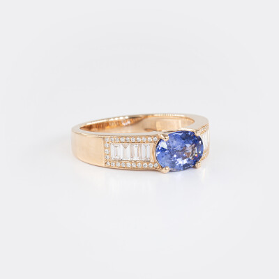 Bague 1930 or rose, saphir & diamants