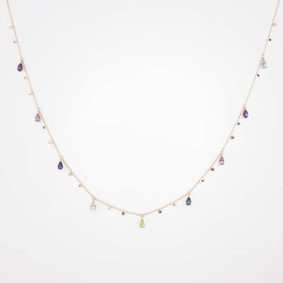 Collier India or rose & pierres fines