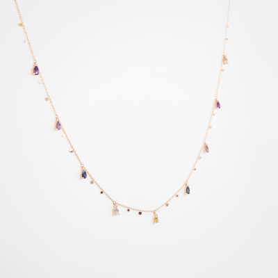 Collier India or rose & pierres fines