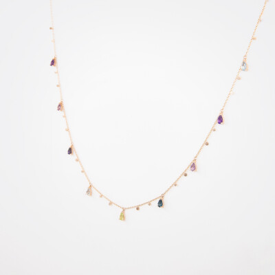 Collier India or rose & pierres fines