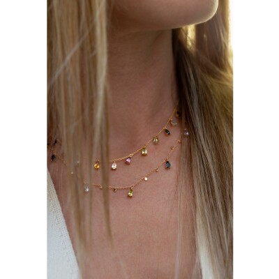 Collier India or rose & pierres fines