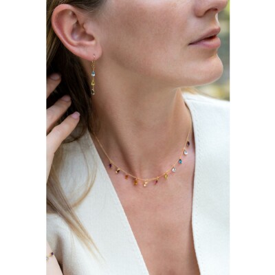 Collier India or rose & pierres fines