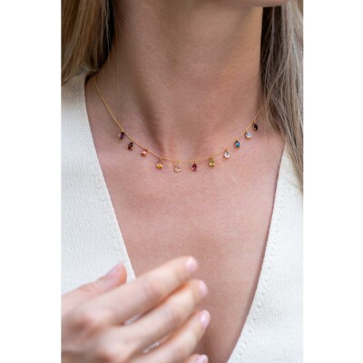 Collier India or rose & pierres fines