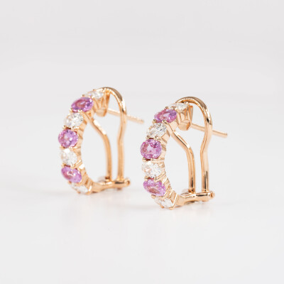 Boucles d'oreilles Spring or rose, saphirs & diamants