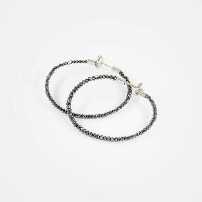 Créoles Mirage or blanc & diamants noirs 