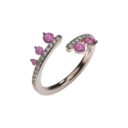 Bague en or rose, diamants et saphirs roses