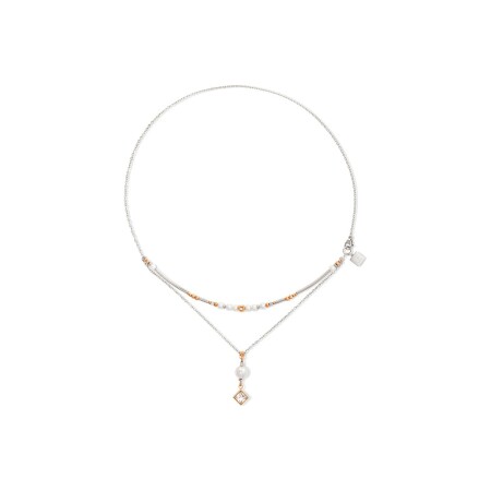 Collier Cœur de Lion en acier, métal doré rose et cristaux