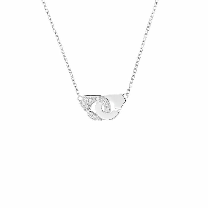Menottes dinh van R8 forcat chain necklace, white gold, half-diamonds