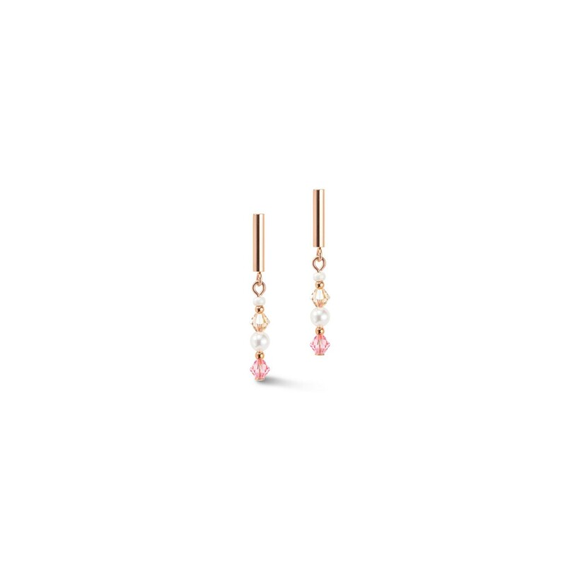 Boucles d'oreilles pendantes Cœur de Lion en métal doré rose et cristaux