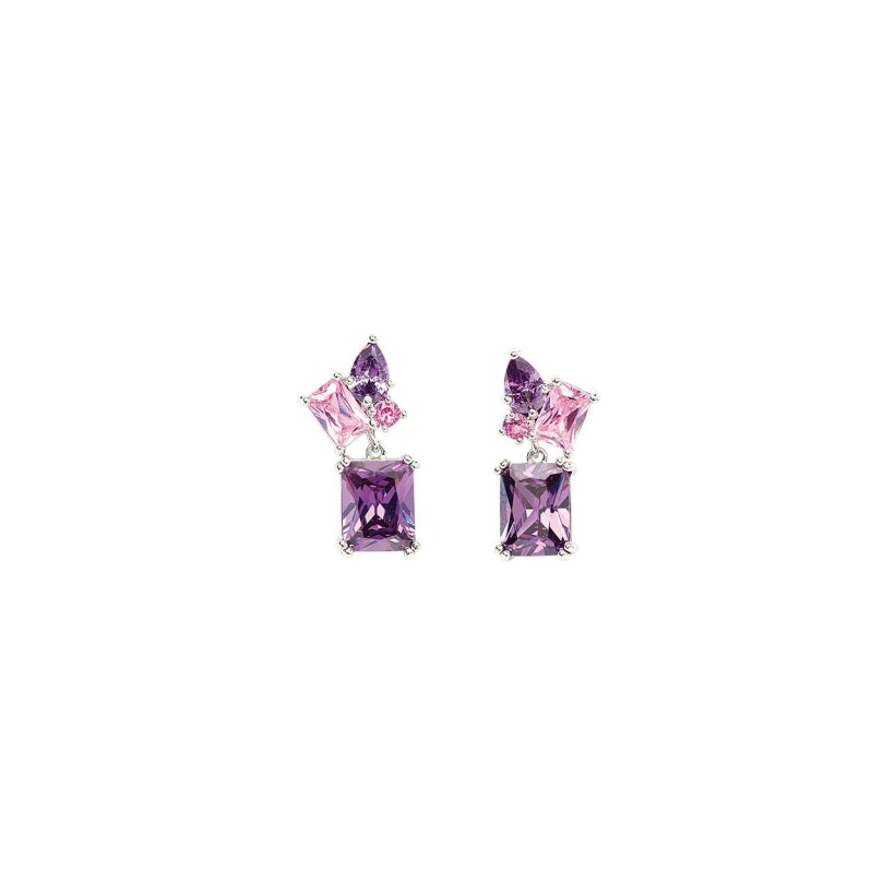 Boucles d'oreilles GO Mademoiselle en argent rhodié et oxydes de zirconium