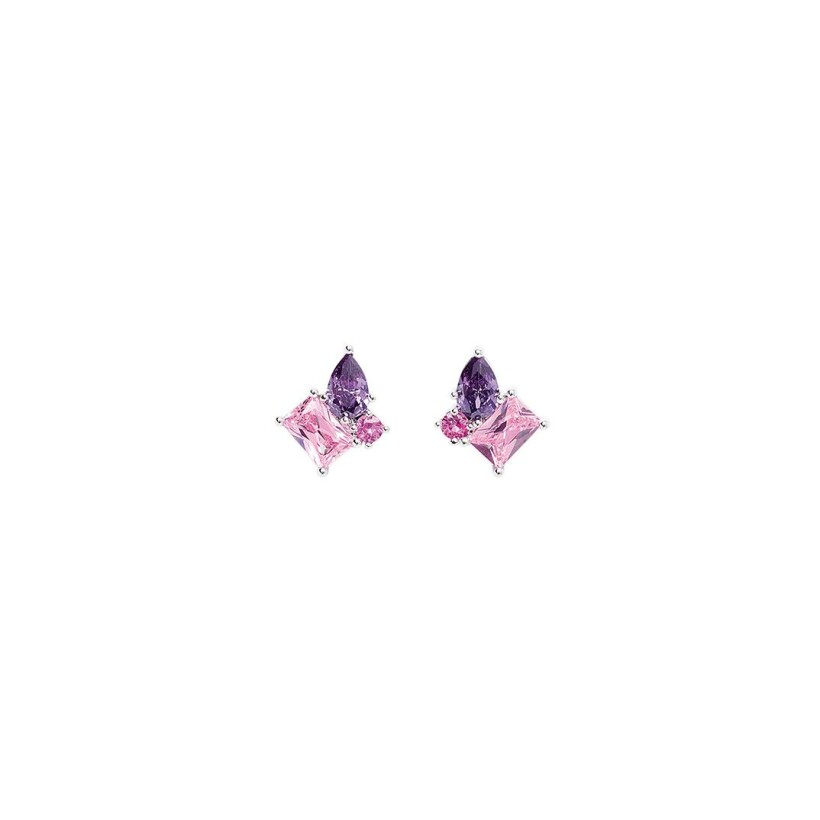 Boucles d'oreilles GO Mademoiselle en argent rhodié et oxydes de zirconium